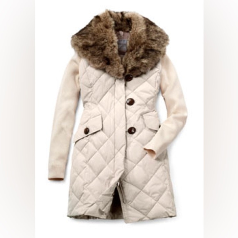 Geox Puffer Cream Jacket With Knit Sleeves - Picture 2 of 11